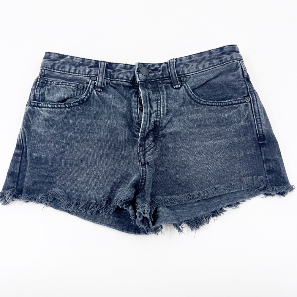 ✅ Free‎ People Womens Shorts Size 28 Denim Button Frayed Hem Denim Shorts BLACK